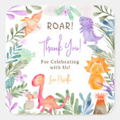 可愛い恐竜の緑の赤ちゃん感謝していシャワーあなた スクエアシール (正面)