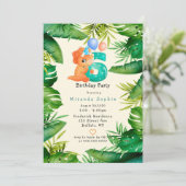 可愛い恐竜の緑葉の誕生パーティー6 招待状 (スタンド正面)