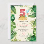 可愛い恐竜の緑葉の5th誕生日パーティー 招待状 (正面)