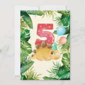 可愛い恐竜の緑葉の5th誕生日パーティー 招待状 (裏面)