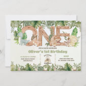 可愛い恐竜の緑ONE 1st第1誕生日 招待状 (正面)