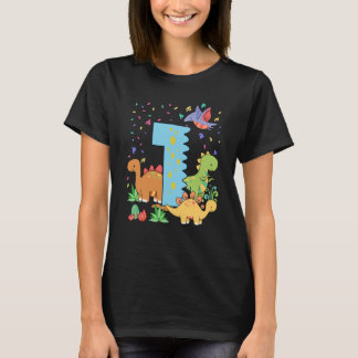 可愛い恐竜の群れ1歳の誕生日1歳の子供 Tシャツ