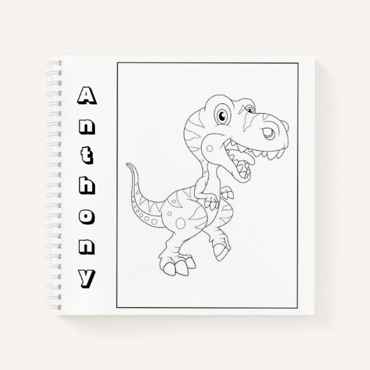 可愛い恐竜の色自分の名前のスケッチ ノートブック (正面)