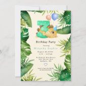 可愛い恐竜の葉緑のパーティー 招待状 (正面)