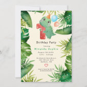 可愛い恐竜の葉緑のパーティー 招待状 (正面)
