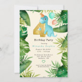 可愛い恐竜の葉緑のパーティー 招待状 (正面)