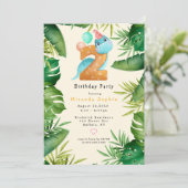 可愛い恐竜の葉緑のパーティー 招待状 (スタンド正面)