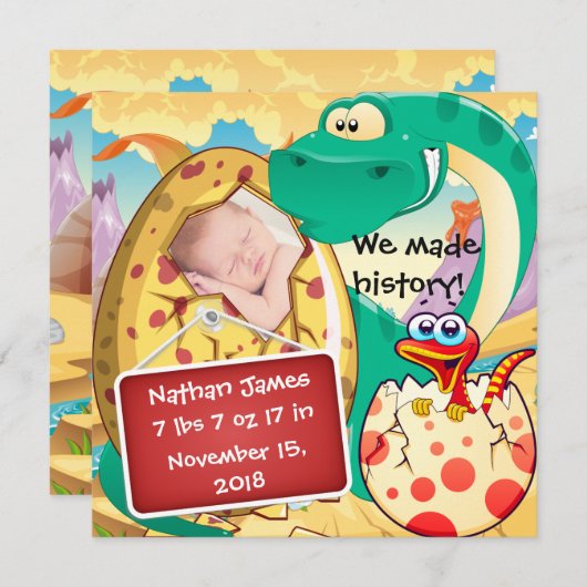 可愛い恐竜の誕生のお知らせ 案内状 (正面/裏面)