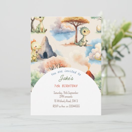 可愛い恐竜の誕生会 招待状 (スタンド正面)