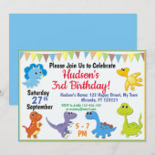 可愛い恐竜の誕生日の招待状 招待状 (正面/裏面)