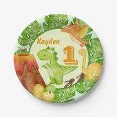 可愛い恐竜の誕生日パパーソナライズされたーティ ペーパープレート (正面)