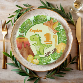 可愛い恐竜の誕生日パパーソナライズされたーティ ペーパープレート
