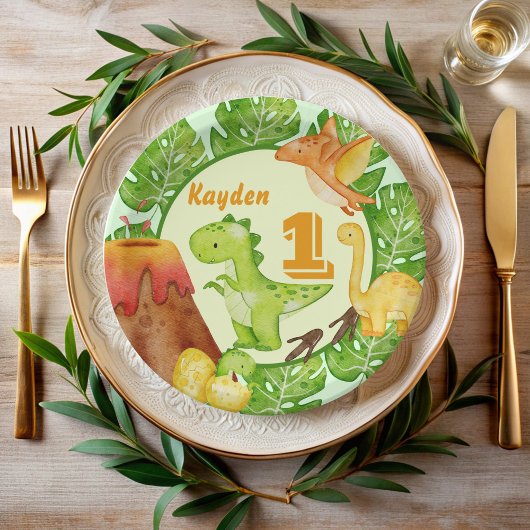 可愛い恐竜の誕生日パパーソナライズされたーティ ペーパープレート
