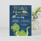 可愛い恐竜の誕生日パーティカスタマイズRSVP 招待状 (スタンド正面)