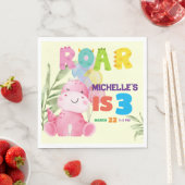 可愛い恐竜の誕生日パーティキッズディノガールズ スタンダードランチョンナプキン (インサイチュ)