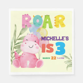 可愛い恐竜の誕生日パーティキッズディノガールズ スタンダードランチョンナプキン