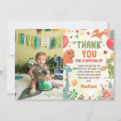 可愛い恐竜の誕生日パーティフォトサンキューカード サンキューカード (正面)