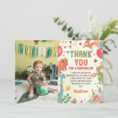 可愛い恐竜の誕生日パーティフォトサンキューカード サンキューカード (スタンド正面)