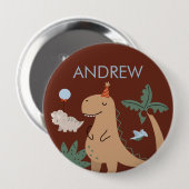 可愛い恐竜の誕生日パーティー名ボタン 缶バッジ (正面&裏面)