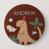 可愛い恐竜の誕生日パーティー名ボタン 缶バッジ (正面)