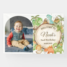 可愛い恐竜の誕生日歓迎フォトバックグラウンド 横断幕