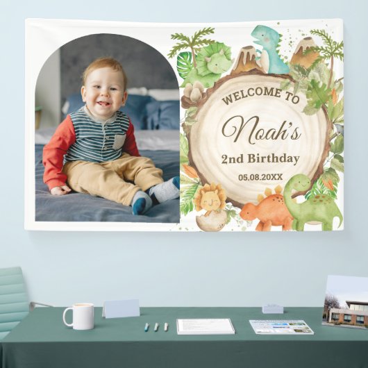 可愛い恐竜の誕生日歓迎フォトバックグラウンド 横断幕 (トレードショー)