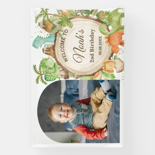 可愛い恐竜の誕生日歓迎フォトバックグラウンド 横断幕 (縦)