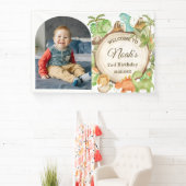 可愛い恐竜の誕生日歓迎フォトバックグラウンド 横断幕 (インサイチュ)