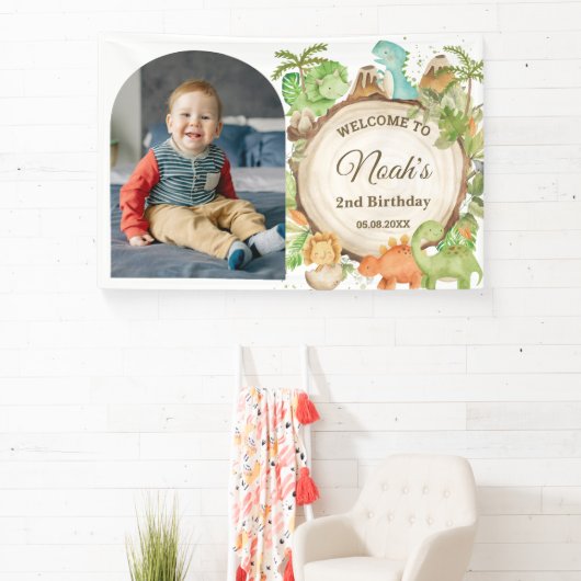 可愛い恐竜の誕生日歓迎フォトバックグラウンド 横断幕 (インサイチュ)