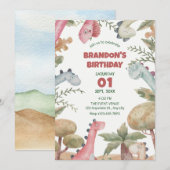 可愛い恐竜の誕生日 招待状 (正面/裏面)