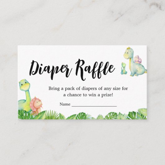 可愛い恐竜の赤ちゃんシャワーおむつラッフル エンクロージャーカード (正面)