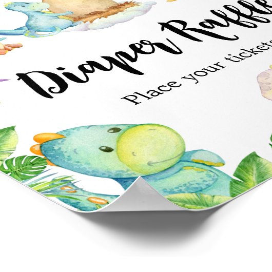 可愛い恐竜の赤ちゃんシャワーおむつラッフル ポスター (角)