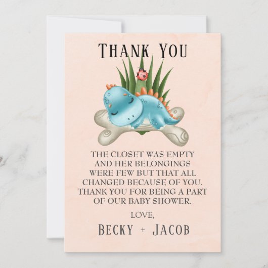 可愛い恐竜の赤ちゃんシャワーサンキューカード サンキューカード (正面)