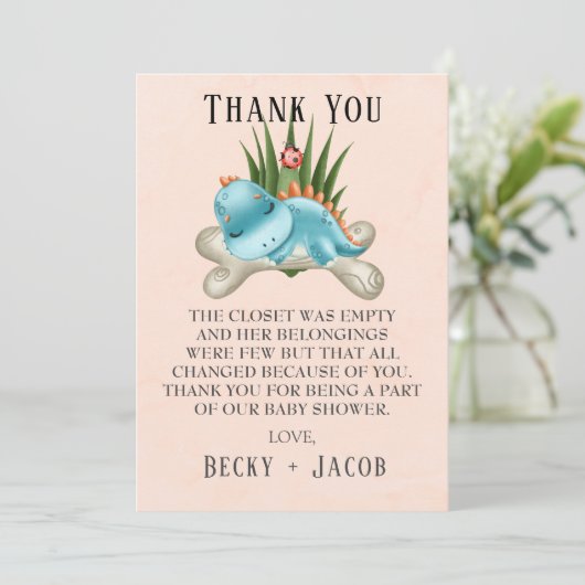 可愛い恐竜の赤ちゃんシャワーサンキューカード サンキューカード (スタンド正面)