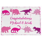 可愛い恐竜の赤ちゃんシャワーDinoピンクガール ラージペーパーバッグ (正面)