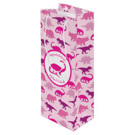 可愛い恐竜の赤ちゃんシャワーDinoピンクガール ワインギフトバッグ