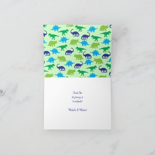 可愛い恐竜の赤ちゃんシャワーDino青と緑の男の子 サンキューカード (内部)