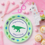 可愛い恐竜の赤ちゃんシャワーDino青と緑の男の子 ペーパープレート (パーティー)