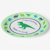 可愛い恐竜の赤ちゃんシャワーDino青と緑の男の子 ペーパープレート (アングル)