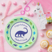可愛い恐竜の赤ちゃんシャワーDino青と緑の男の子 ペーパープレート (パーティー)