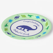 可愛い恐竜の赤ちゃんシャワーDino青と緑の男の子 ペーパープレート (アングル)