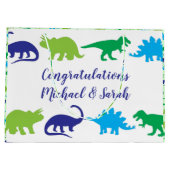 可愛い恐竜の赤ちゃんシャワーDino青と緑の男の子 ラージペーパーバッグ (裏面)