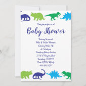 可愛い恐竜の赤ちゃんシャワーDino青と緑の男の子 招待状 (正面)