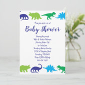 可愛い恐竜の赤ちゃんシャワーDino青と緑の男の子 招待状 (スタンド正面)