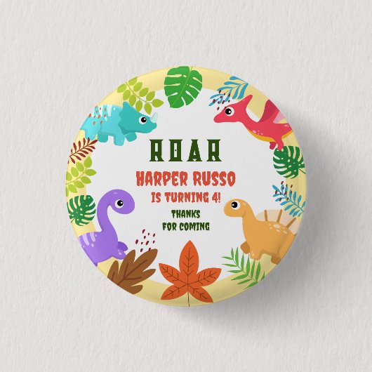 可愛い恐竜の轟音の誕生日パーティー 缶バッジ (正面)