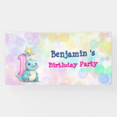 可愛い恐竜の轟音少年の最初の誕生日パーティー 横断幕 (横)