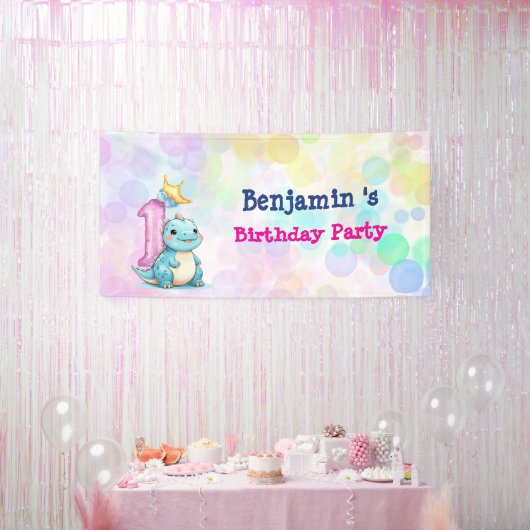 可愛い恐竜の轟音少年の最初の誕生日パーティー 横断幕 (パーティー)