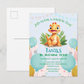 可愛い恐竜の野生のジャングル動物園の誕生日パーティーの少年 インビテーションポストカード (正面/裏面)