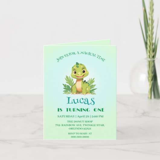 可愛い恐竜の野生のジャングル動物園の誕生日パーティーの少年 シーズンカード (正面)