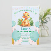 可愛い恐竜の野生のジャングル動物園の誕生日パーティーの少年 招待状 (スタンド正面)